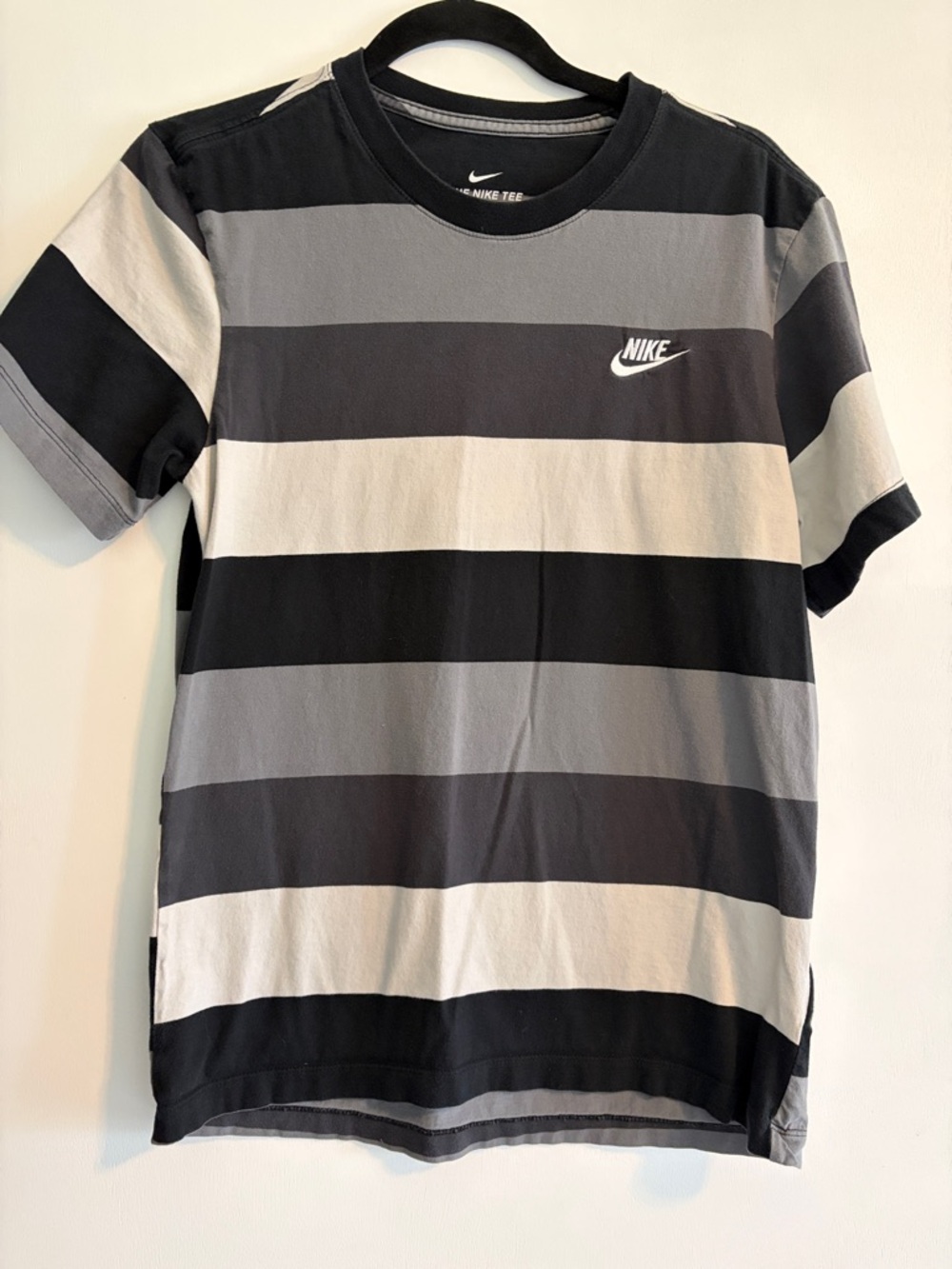 Nike Men’s Horizontal Stripe Crew Tee – Black, Gray & White